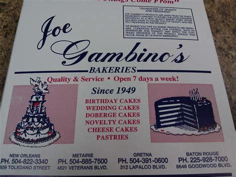 Gambino's bakery - Reviews for Gambino's Bakery. Write a Review 4.6 stars - Based on 11 votes #258 out of 555 restaurants in Metairie #8 of 15 Bakery in Metairie 5 star: 7 votes: 64% ... 